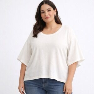 J Crew Dramatic Flared Sleeve Cotton Sweater White Lightweight Womens L Top